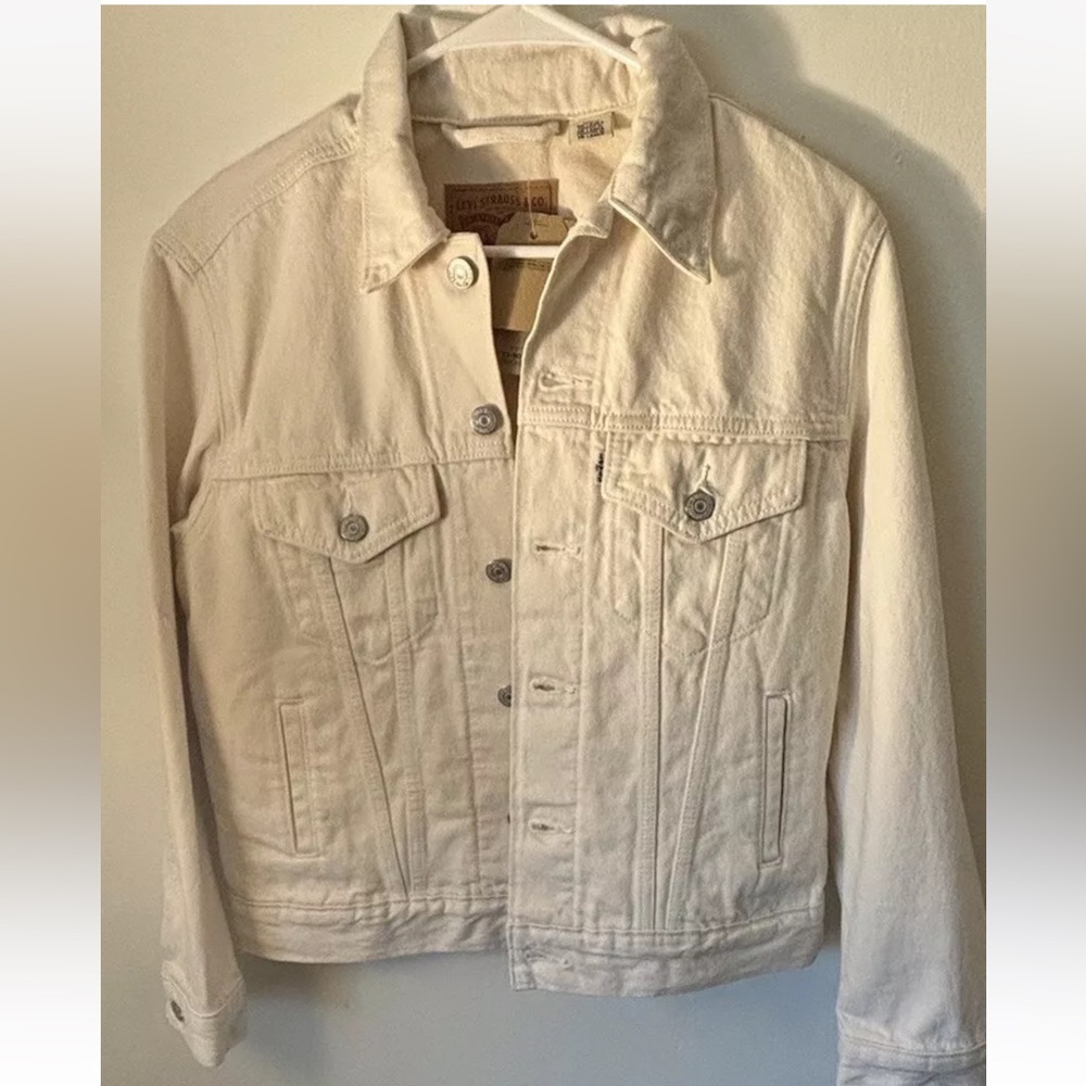 Levi’s 299440204 Women Sz XS Ivory Ex-Boyfriend Cotton Denim Trucker Jacket